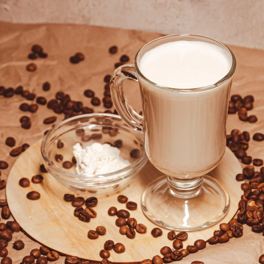 Iced latte with almonds, salt and cheese