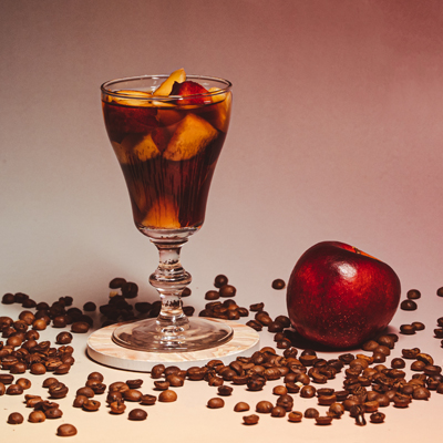 Coffee with liqueur and peaches