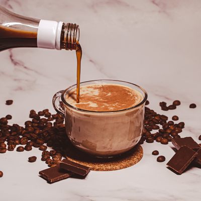 Instant coffee with chocolate syrup