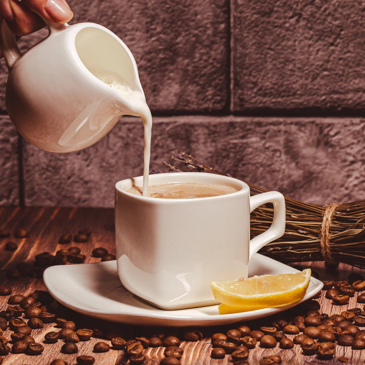 Coffee with lemon and milk