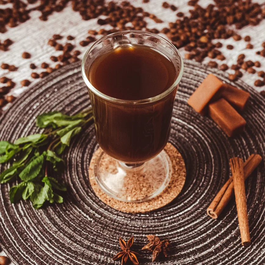 Tostado coffee with caramel topping sauce